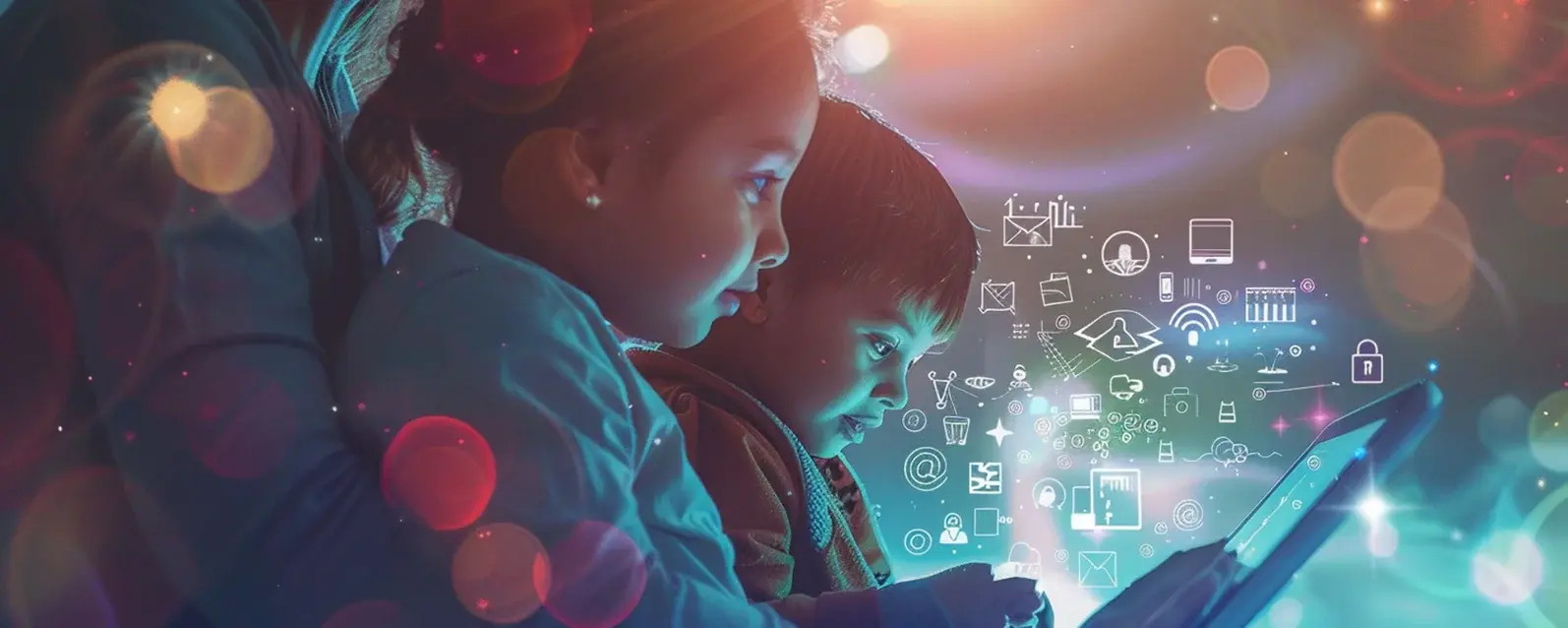 Niños aprendiendo inglés con tablet y tecnologías